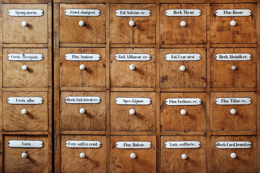 Drawers of a pharmacy